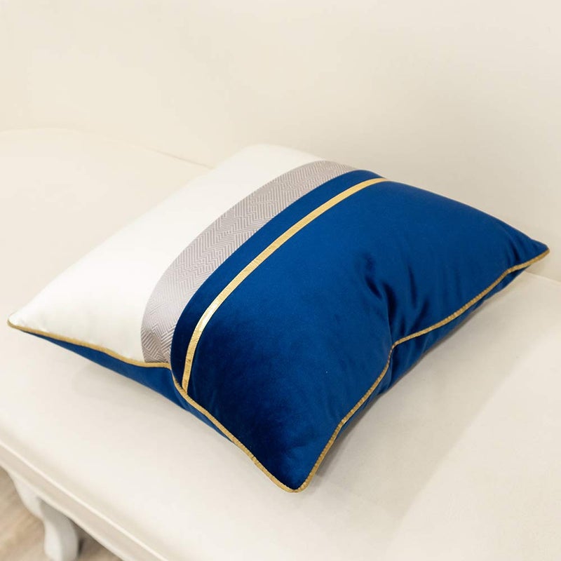 Avigers 18 x 18 Inches Navy Blue White Gold Leather Striped Patchwork Velvet Cushion Case Luxury Modern Throw Pillow Cover Decorative Pillow for Couch Living Room Bedroom Car - Image 3